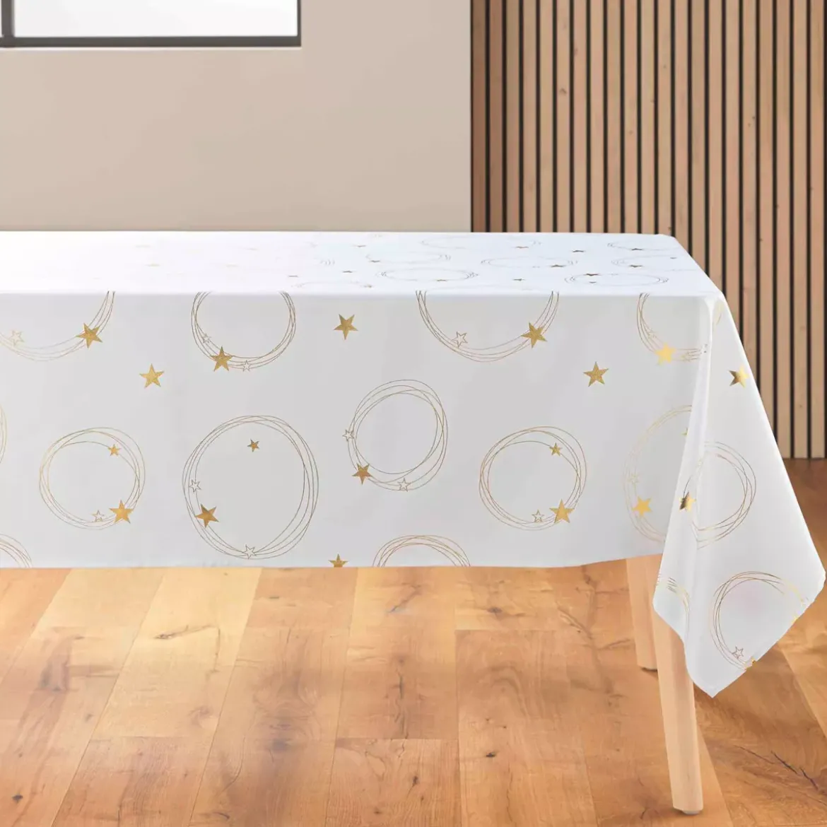 Tovaglia natalizia rettangolare anti macchia (150 x 240 cm) Star Bianco e dorato
