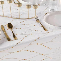 Tovaglia natalizia rettangolare anti macchia (140 x 240 cm) Firmament Bianco e dorato