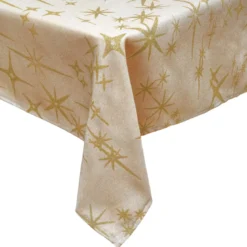 Tovaglia natalizia rettangolare (360 x 140 cm) Stelle Celesti Beige e dorato