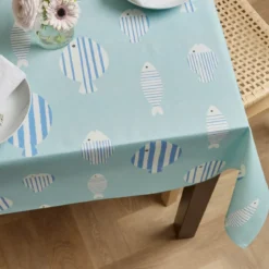 Tovaglia rettangolare cotone antimacchia (150 x 350 cm) Fish Blu