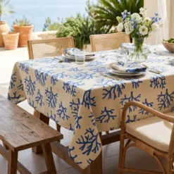 Tovaglia rettangolare cotone antimacchia (150 x 250 cm) Moorea Blu