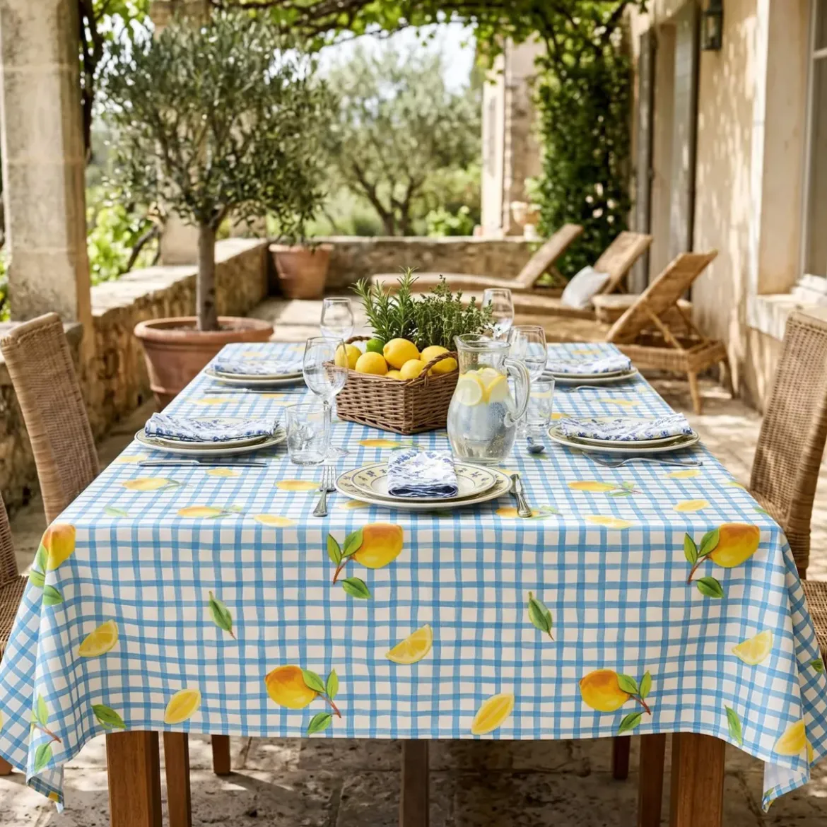 Tovaglia rettangolare cotone antimacchia (150 x 350 cm) Menton Blu