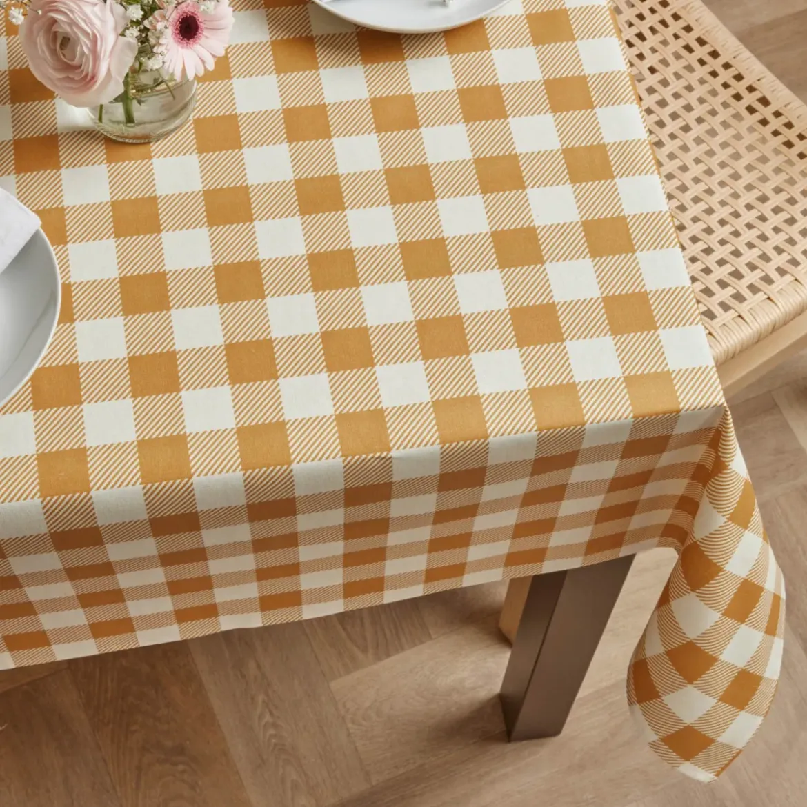 Tovaglia rettangolare cotone antimacchia (150 x 350 cm) Vichy Giallo senape