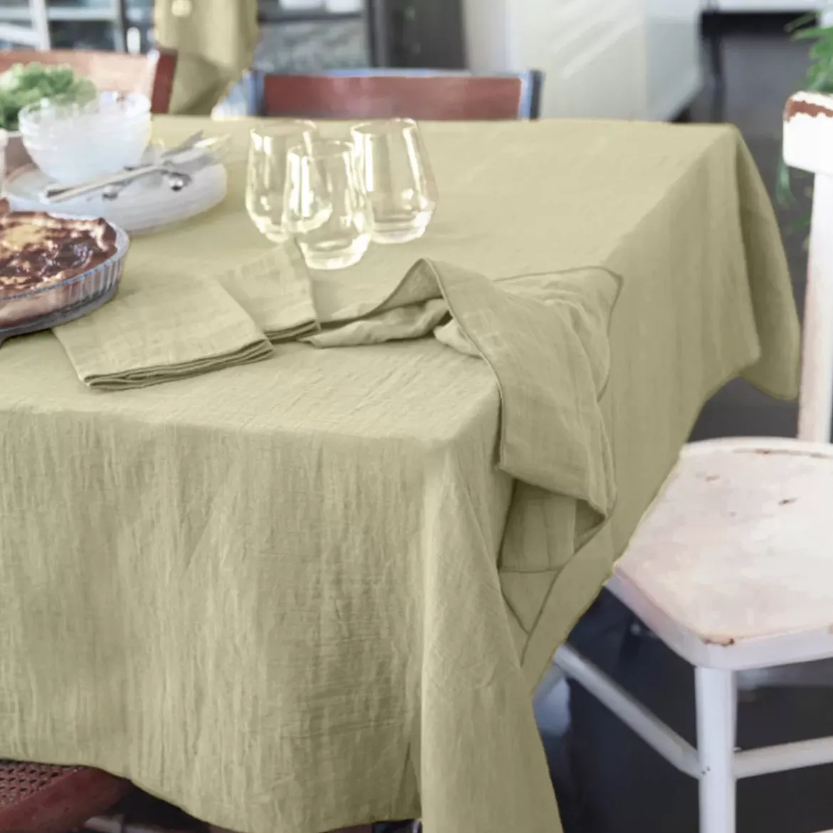 Tovaglia rettangolare garza di cotone (L350 cm) Gaïa Verde tiglio