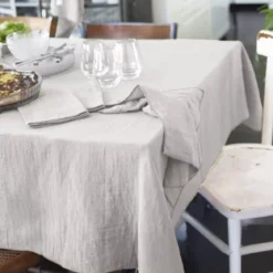 Tovaglia rettangolare garza di cotone (L350 cm) Gaïa Grigio nuvola