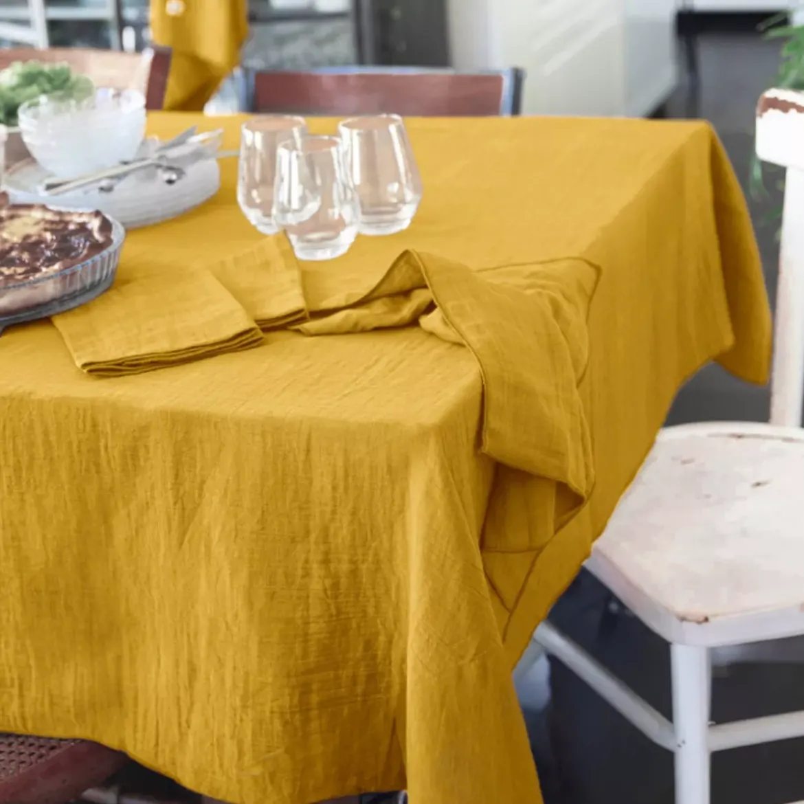 Tovaglia rettangolare garza di cotone (L350 cm) Gaïa Giallo zafferano