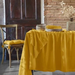 Tovaglia rettangolare garza di cotone (L350 cm) Gaïa Giallo zafferano