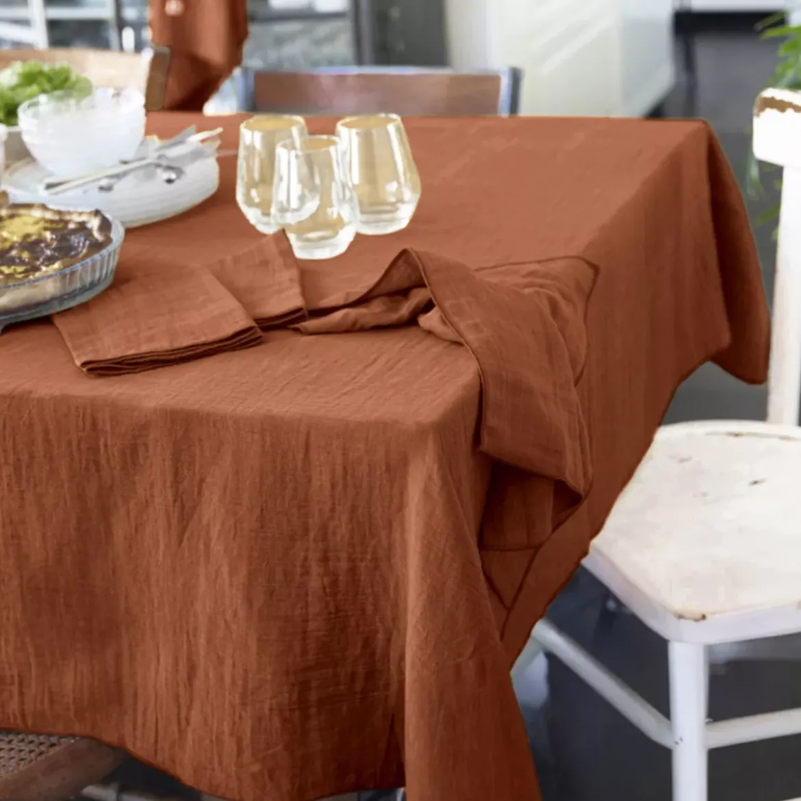 Tovaglia rettangolare garza di cotone (L250 cm) Gaïa Terracotta