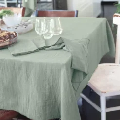 Tovaglia rettangolare in garza di cotone (150 x 350 cm) Gaïa Verde eucalipto