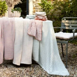 Tovaglia rettangolare in garza di cotone (150 x 250 cm) Gaïa a righe Verde eucalipto