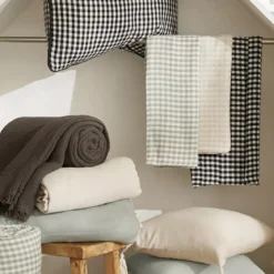 Tovaglia rettangolare in garza di cotone (150 x 250 cm) Gaïa vichy Beige