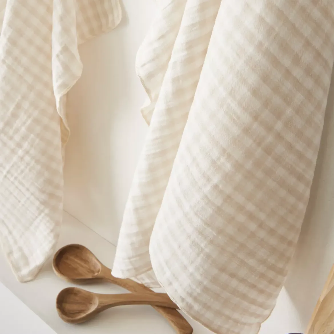 Tovaglia rettangolare in garza di cotone (150 x 250 cm) Gaïa vichy Beige