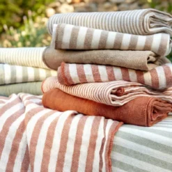 Tovaglia rettangolare in garza di cotone (150 x 350 cm) Gaïa a righe Verde eucalipto