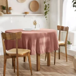 Tovaglia rotonda in garza di cotone (180 cm) Gaïa Rosa pesca