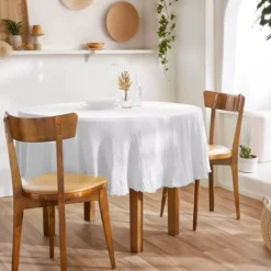 Tovaglia rotonda in garza di cotone (180 cm) Gaïa Bianco chantilly