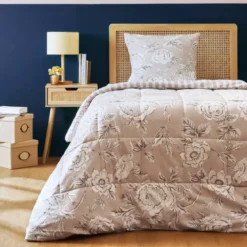 Trapunta stampata e federa in cotone (140 x 200 cm) Lara Beige