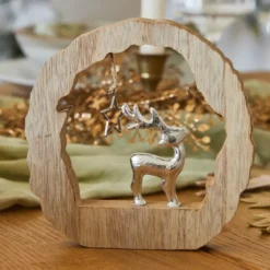 Tronchetto in legno (H14 cm) Renna e stella Legno biondo