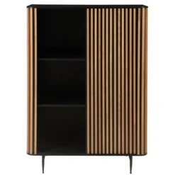 Vetrina alta a 3 livelli in rovere massiccio (98 x 135 cm) Rytm Nero