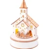 Villaggio di Natale in legno luminoso e musicale a pile (H24 cm) Chiesa e treno