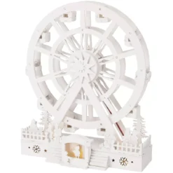 Villaggio di Natale in legno luminoso e animato (H30 cm) Grande ruota di Natale