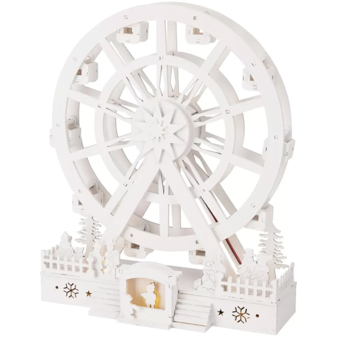 Villaggio di Natale in legno luminoso e animato (H30 cm) Grande ruota di Natale