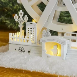 Villaggio di Natale in legno luminoso e animato (H30 cm) Ruota Incantata di Natale