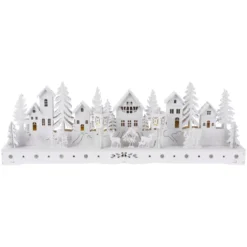 Villaggio di Natale in legno luminoso a pile (45 x H15 cm) Piazza incantata Bianca