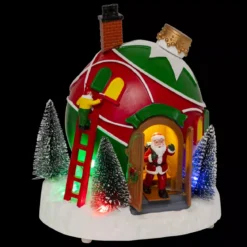 Villaggio di Natale musicale e animato a pile (H22 cm) Capanna di Babbo Natale