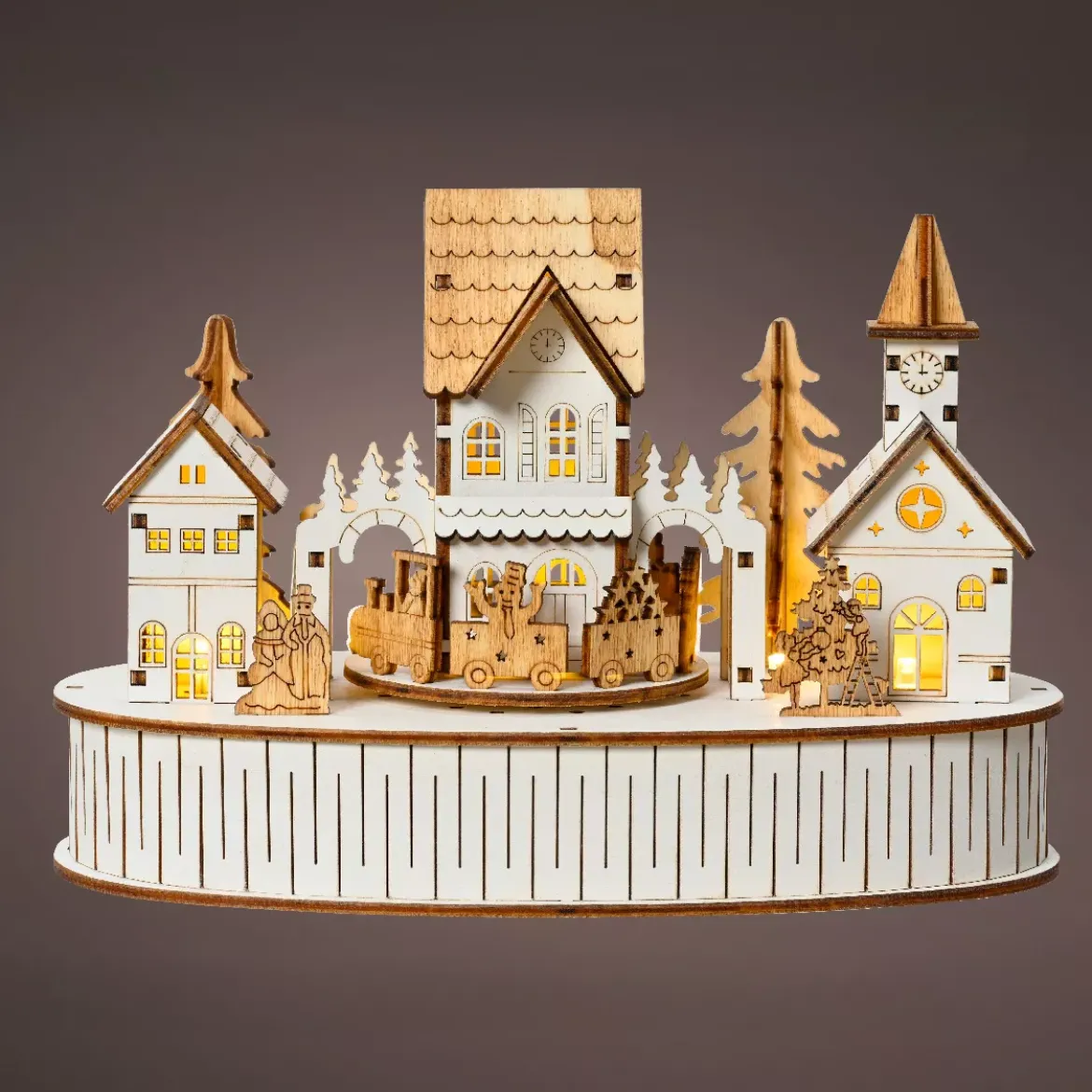 Villaggio natalizio luminoso e musicale a pile in legno (22 x H15 cm) Città di luce